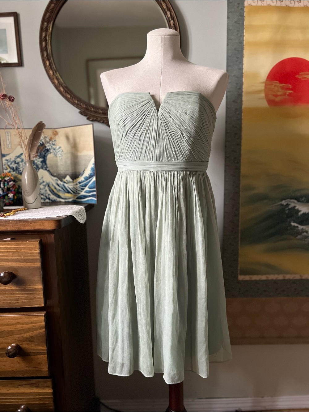 J.Crew Strapless Pleated Mint Silk Dress